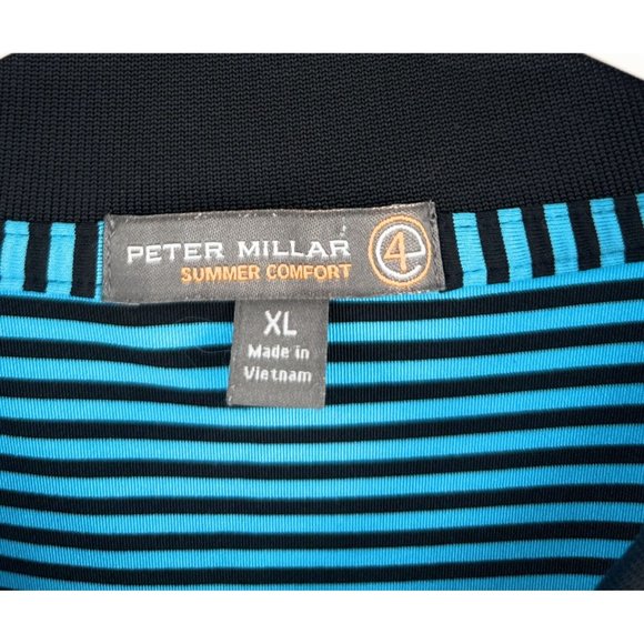Peter Millar Summer Comfort Polo Shirt Size XL Blue Black Striped Embroidered - Picture 3 of 6